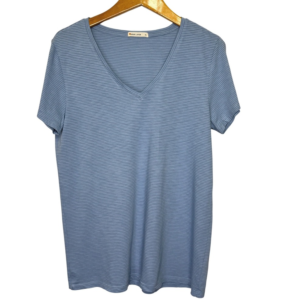 Marine Layer V-Neck Tee Womens Blue/White XL